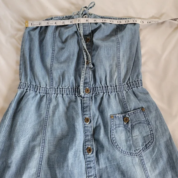Y2K Levi's Strapless Cotton Denim Button Down Midi Length Dress - Picture 10 of 15